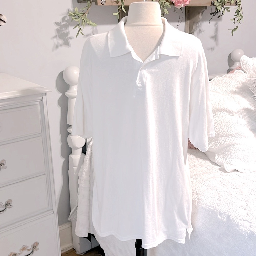 X Temp White Cotton Polo Hanes Mens Large